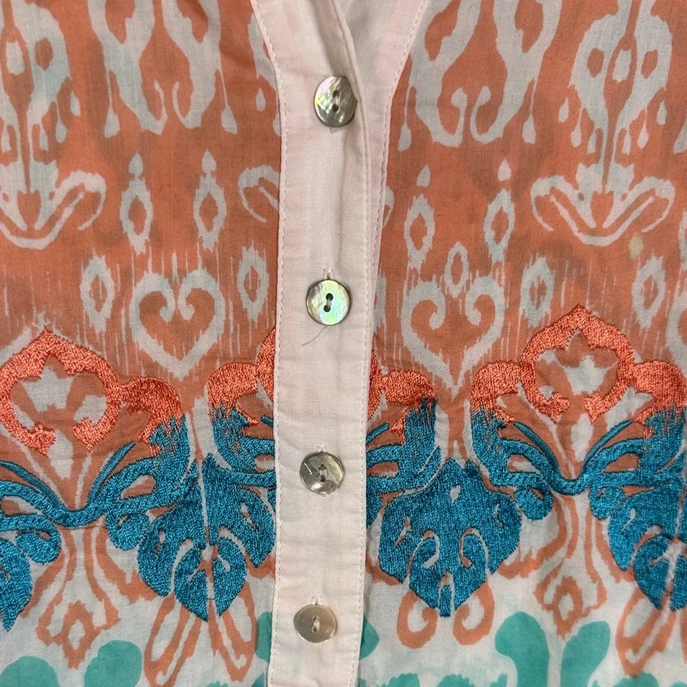 Chico's Embordered Beaded Cotton Pull Over Blouse Medium